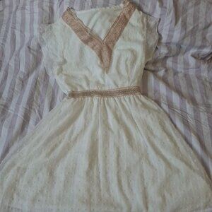 White Crochet Lace Mini Dress-Boho Summer Style - Size M